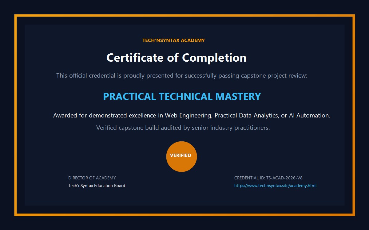 Tech'nSyntax Academy Certificate of Completion official verified capstone credential